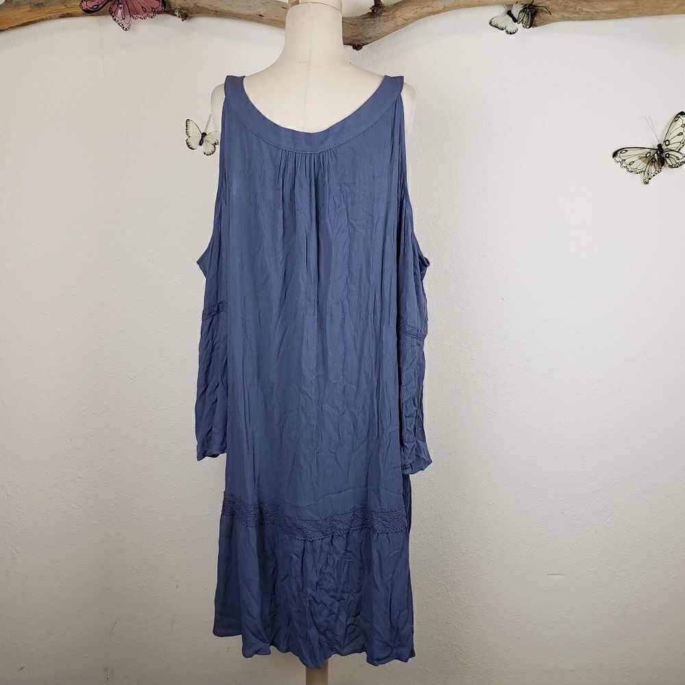 Terra & sky blue cold shoulder dress
